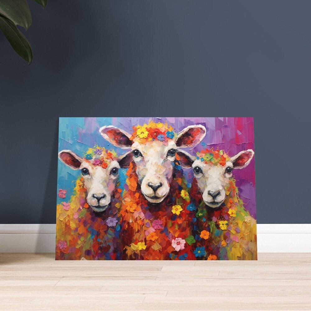 Three Colorful Sheep / Lambs Poster. Colorful Animal Wall Art Print. Gift for Farmer, Dad, Grandad, Florist, Mum. Farm Nursery Print - CanvasityCrafts - Free Shipping