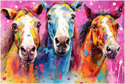 Three Colorful Horses Poster. Colorful Animal Wall Art Print. Gift for horse rider, farmer, mom. Farm Nursery Print - CanvasityCrafts - Free Shipping