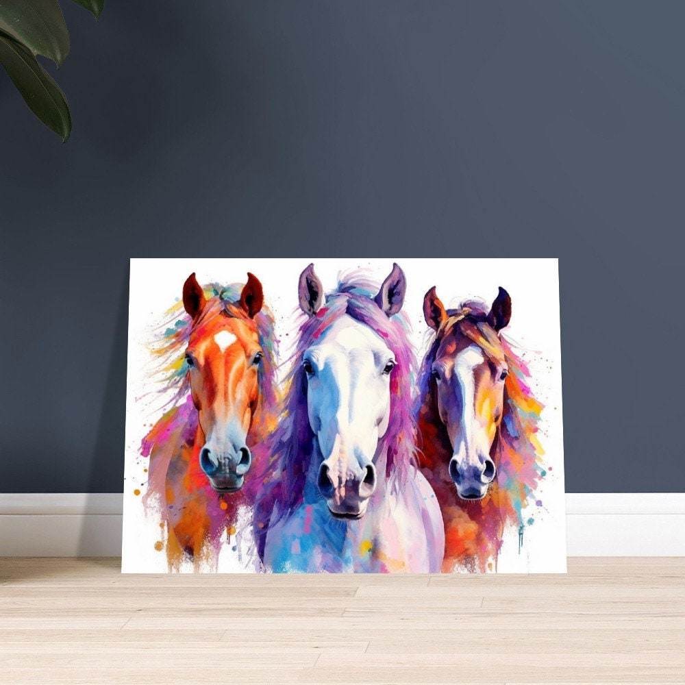 Three Colorful Horses Poster. Colorful Animal Wall Art Print. Gift for horse rider, farmer, mom. Farm Nursery Print - CanvasityCrafts - Free Shipping