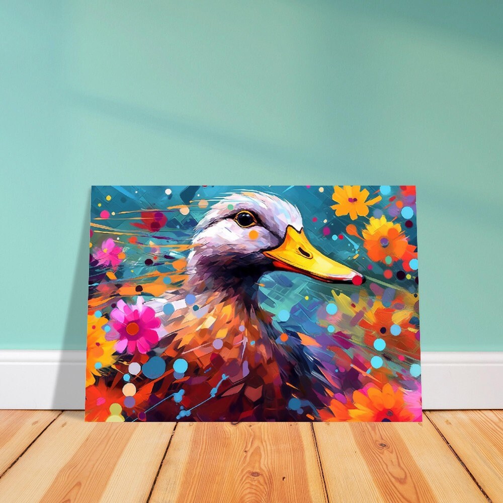 Colorful Duck Poster. Rainbow Animal Wall Art Floral Print. Gift for duck lover, farmer, mom. Nursery Print, Bedroom Bathroom Office Art - CanvasityCrafts - Free Shipping