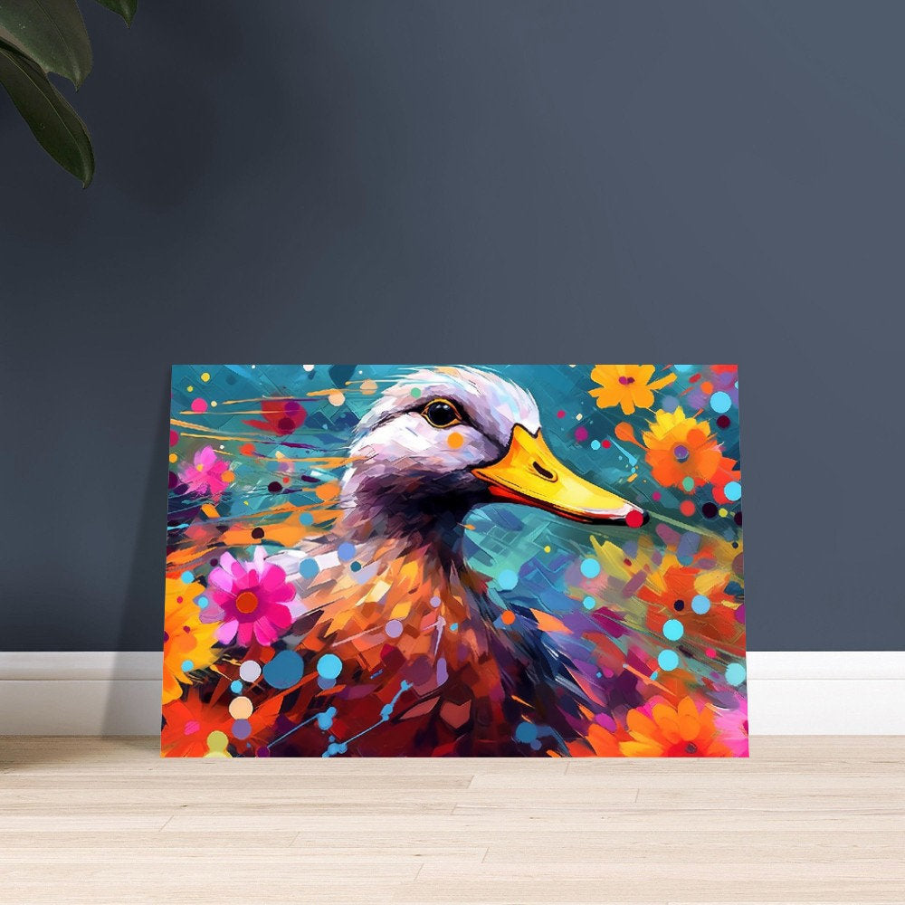 Colorful Duck Poster. Rainbow Animal Wall Art Floral Print. Gift for duck lover, farmer, mom. Nursery Print, Bedroom Bathroom Office Art - CanvasityCrafts - Free Shipping