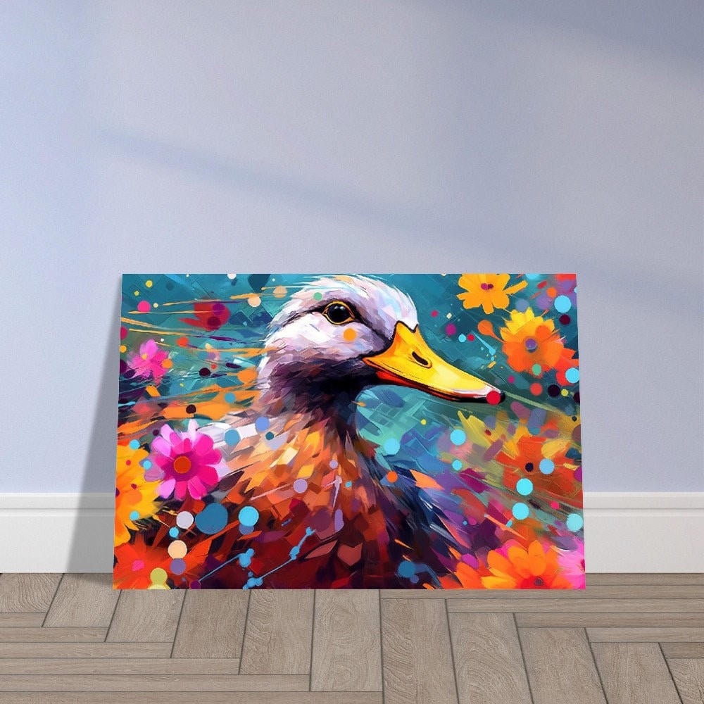 Colorful Duck Poster. Rainbow Animal Wall Art Floral Print. Gift for duck lover, farmer, mom. Nursery Print, Bedroom Bathroom Office Art - CanvasityCrafts - Free Shipping