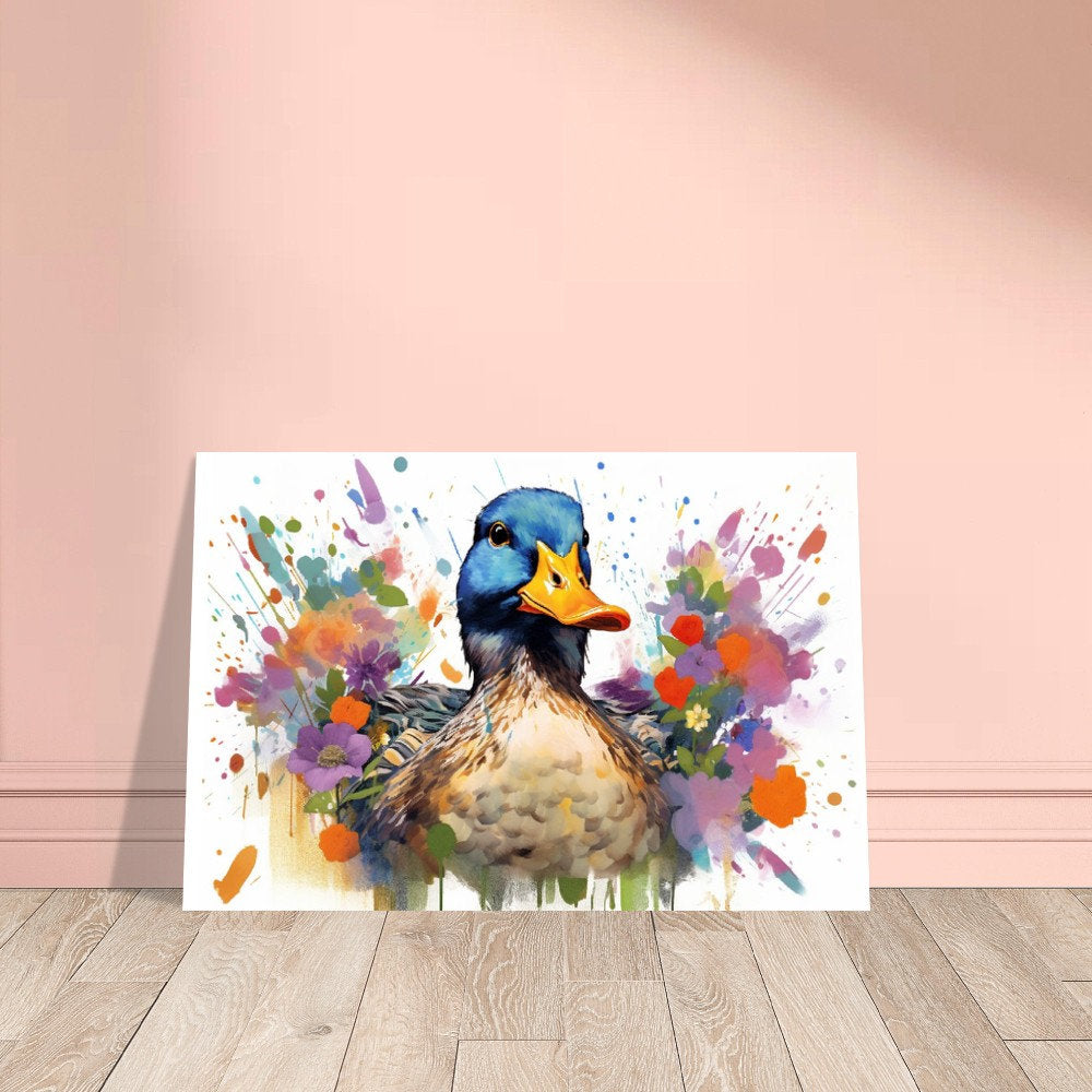 Colorful Duck Poster. Rainbow Animal Wall Art Floral Print. Gift for duck lover, farmer, mom. Nursery Print, Bedroom Bathroom Office Art - CanvasityCrafts - Free Shipping