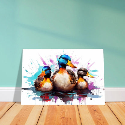 Colorful Mother Duck and Ducklings Poster. Rainbow Animal Wall Art Floral Print. Gift for duck lover, farmer, mom. Bathroom, Office Print - CanvasityCrafts - Free Shipping