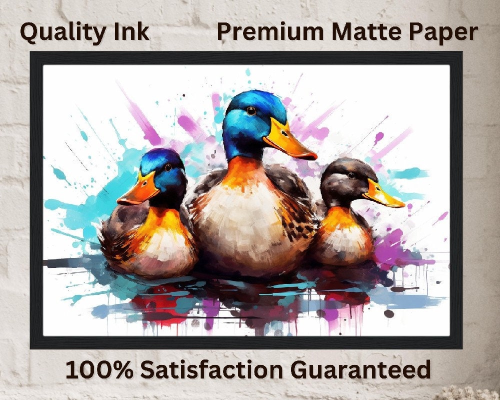 Colorful Mother Duck and Ducklings Poster. Rainbow Animal Wall Art Floral Print. Gift for duck lover, farmer, mom. Bathroom, Office Print - CanvasityCrafts - Free Shipping