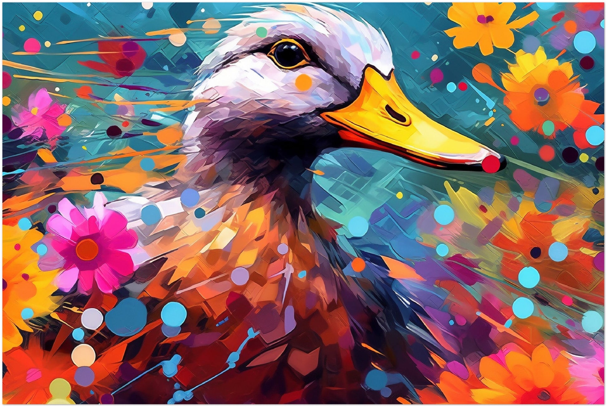 Colorful Duck Poster. Rainbow Animal Wall Art Floral Print. Gift for duck lover, farmer, mom. Nursery Print, Bedroom Bathroom Office Art - CanvasityCrafts - Free Shipping