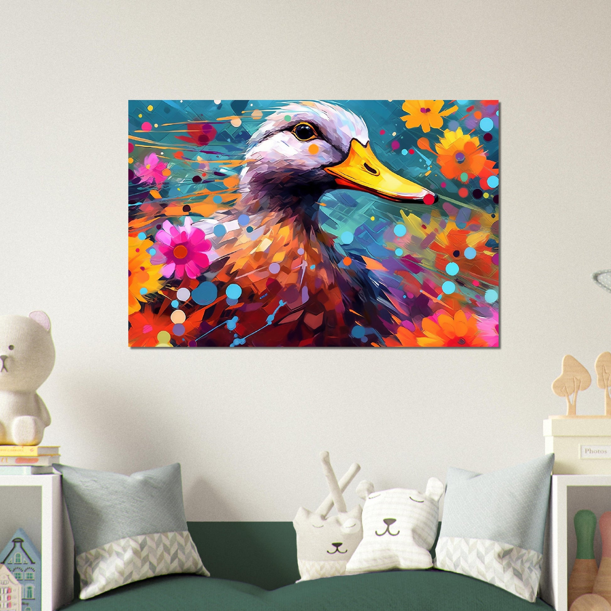 Colorful Duck Poster. Rainbow Animal Wall Art Floral Print. Gift for duck lover, farmer, mom. Nursery Print, Bedroom Bathroom Office Art - CanvasityCrafts - Free Shipping