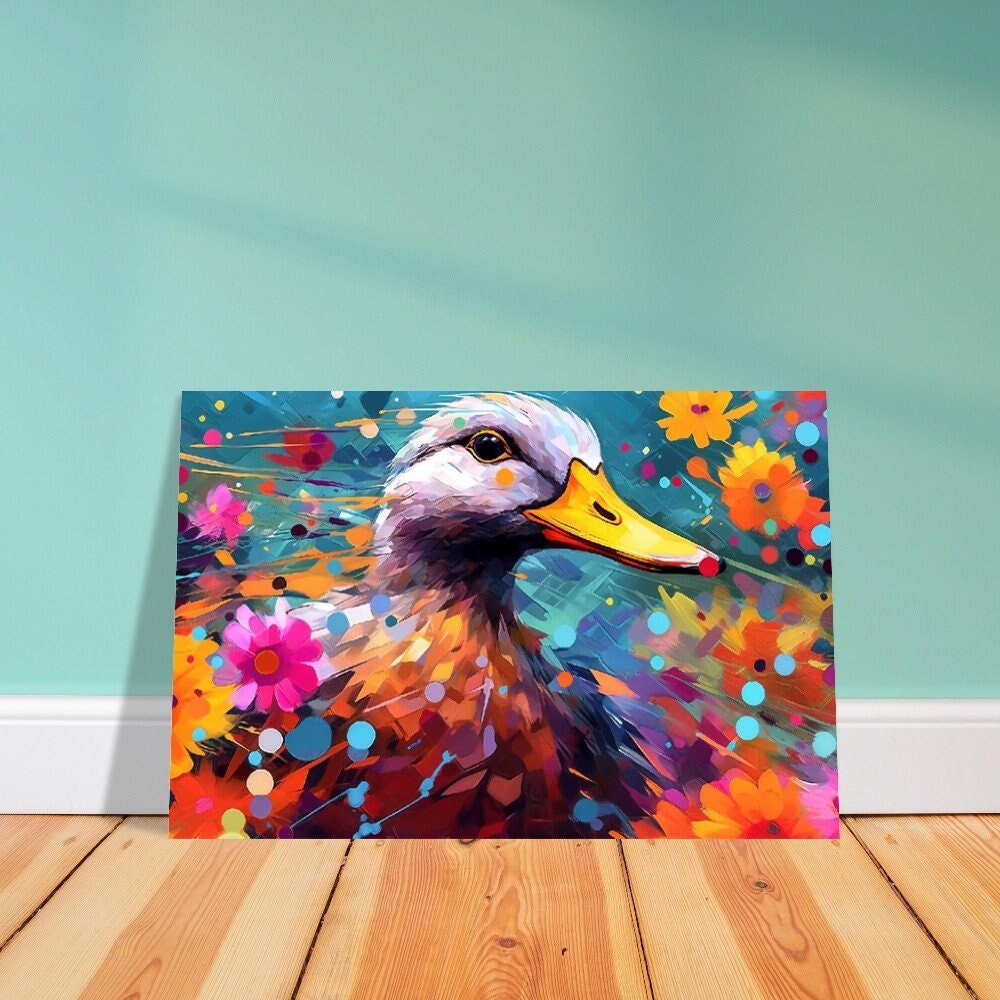 Colorful Duck Poster. Rainbow Animal Wall Art Floral Print. Gift for duck lover, farmer, mom. Nursery Print, Bedroom Bathroom Office Art - CanvasityCrafts - Free Shipping