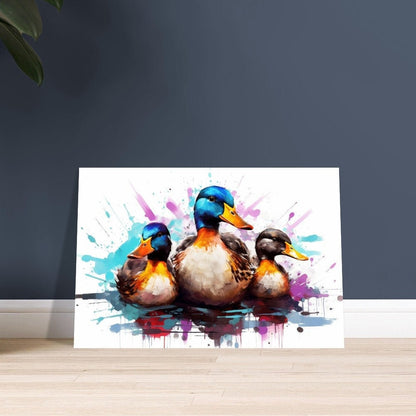 Colorful Mother Duck and Ducklings Poster. Rainbow Animal Wall Art Floral Print. Gift for duck lover, farmer, mom. Bathroom, Office Print - CanvasityCrafts - Free Shipping