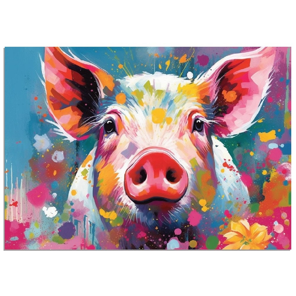 Colorful Pig Poster. Rainbow Animal Wall Art Floral Print. Gift for piglet lover, farmer, mom. Nursery Print, Bedroom Bathroom Office Art - CanvasityCrafts - Free Shipping