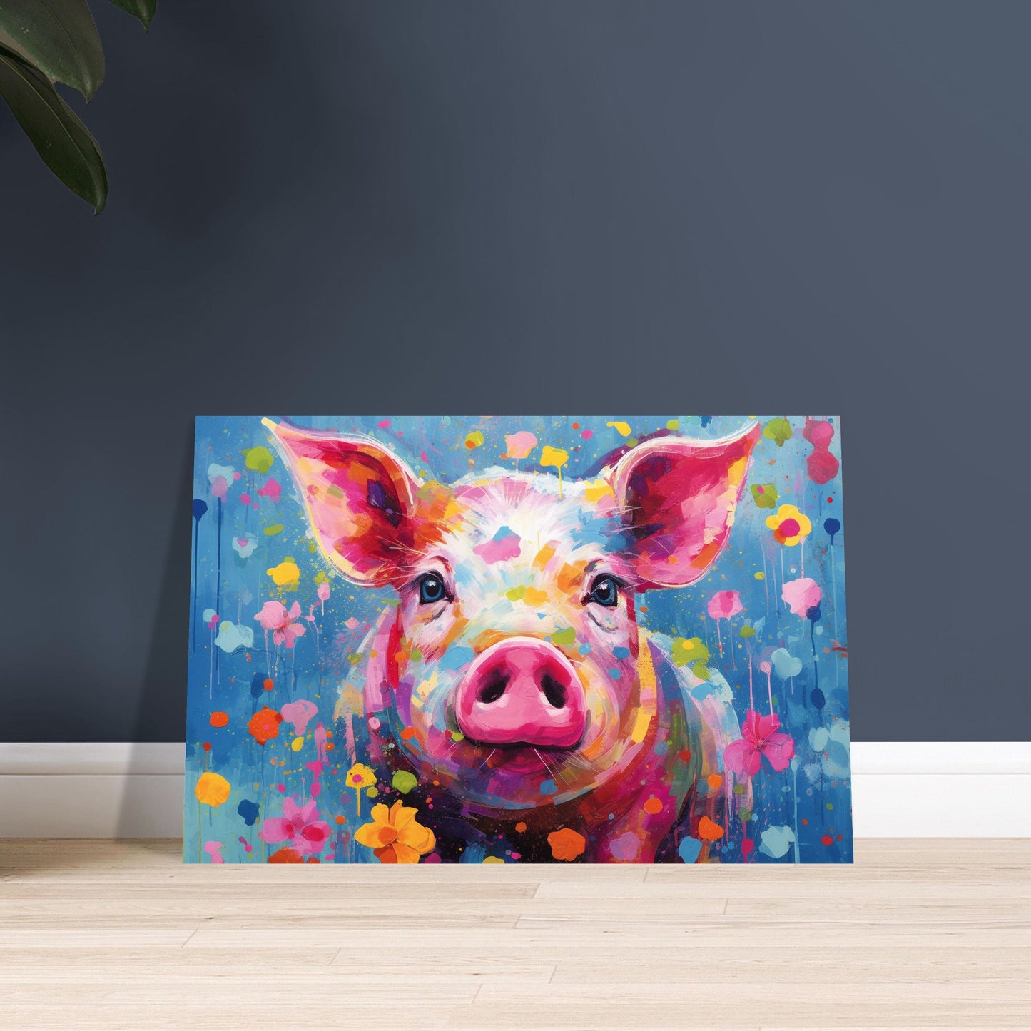 Colorful Pig Poster. Rainbow Animal Wall Art Floral Print. Gift for piglet lover, farmer, mom. Nursery Print, Bedroom Bathroom Office Art - CanvasityCrafts - Free Shipping