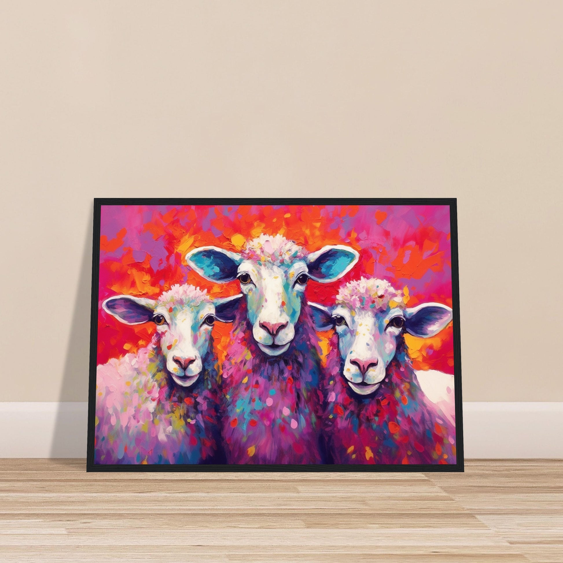 Three Colorful Sheep Framed Art - Colorful Animal Wall Art Print. Gift for Farmer, Dad, Grandad, Mum. Farm Nursery Print - CanvasityCrafts - Free Shipping