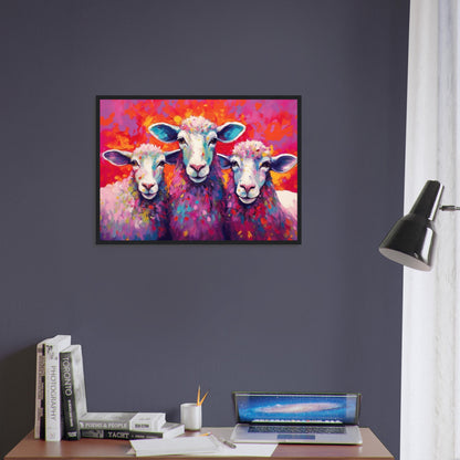 Three Colorful Sheep Framed Art - Colorful Animal Wall Art Print. Gift for Farmer, Dad, Grandad, Mum. Farm Nursery Print - CanvasityCrafts - Free Shipping