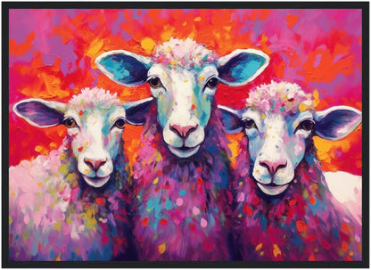 Three Colorful Sheep Framed Art - Colorful Animal Wall Art Print. Gift for Farmer, Dad, Grandad, Mum. Farm Nursery Print - CanvasityCrafts - Free Shipping