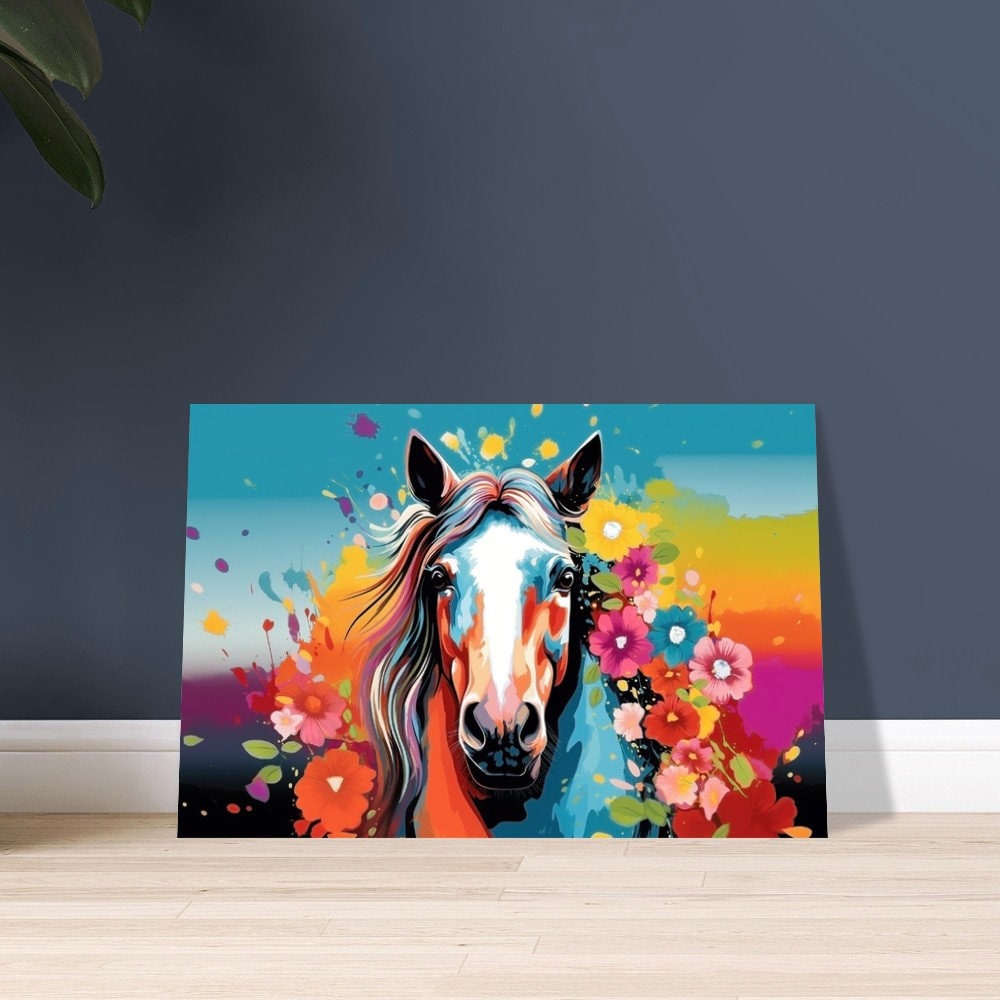 Colorful Horse Poster. Colorful Animal Wall Art Floral Inspired Print. Gift for horse rider, farmer, mom. Farm Nursery Print, Bedroom Art - CanvasityCrafts - Free Shipping