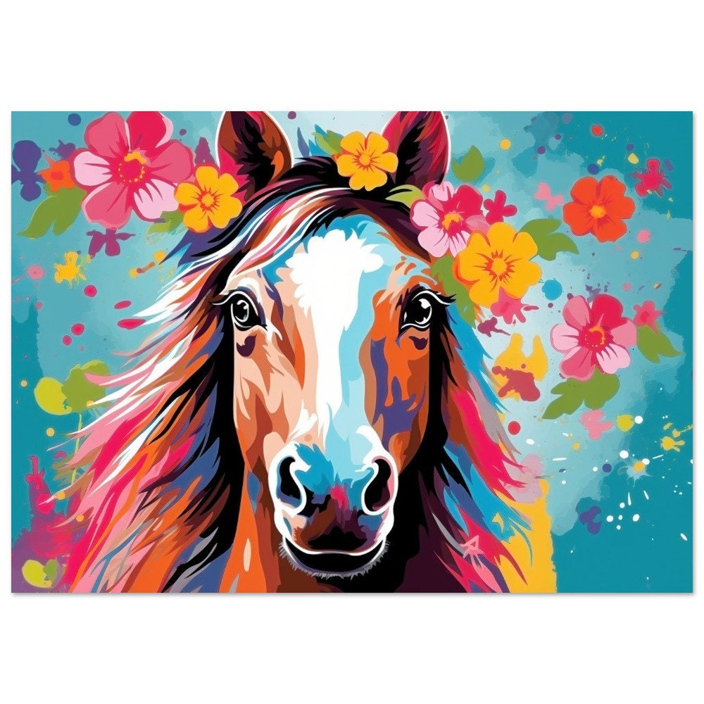 Colorful Horse Poster. Colorful Animal Wall Art Floral Inspired Print. Gift for horse rider, farmer, mom. Farm Nursery Print, Bedroom Art - CanvasityCrafts - Free Shipping