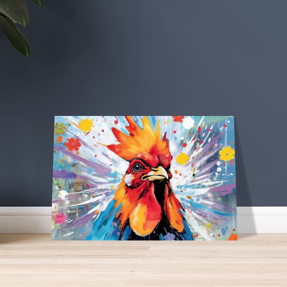 Colorful Rooster Poster. Rainbow Animal Wall Art Floral Print. Gift for hen lover, farmer, mom. Nursery Print, Bedroom Bathroom Office Art - CanvasityCrafts - Free Shipping