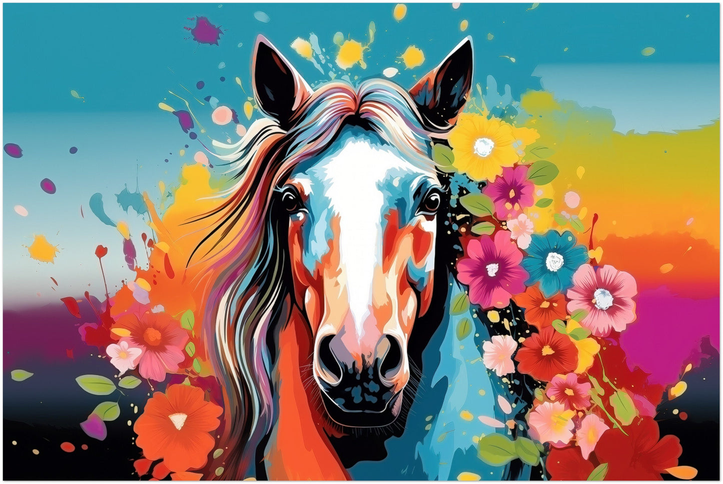 Colorful Horse Poster. Colorful Animal Wall Art Floral Inspired Print. Gift for horse rider, farmer, mom. Farm Nursery Print, Bedroom Art - CanvasityCrafts - Free Shipping