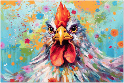 Colorful Chicken Poster. Rainbow Animal Wall Art Floral Print. Gift for hen lover, farmer, mom. Nursery Print, Bedroom Bathroom Office Art - CanvasityCrafts - Free Shipping