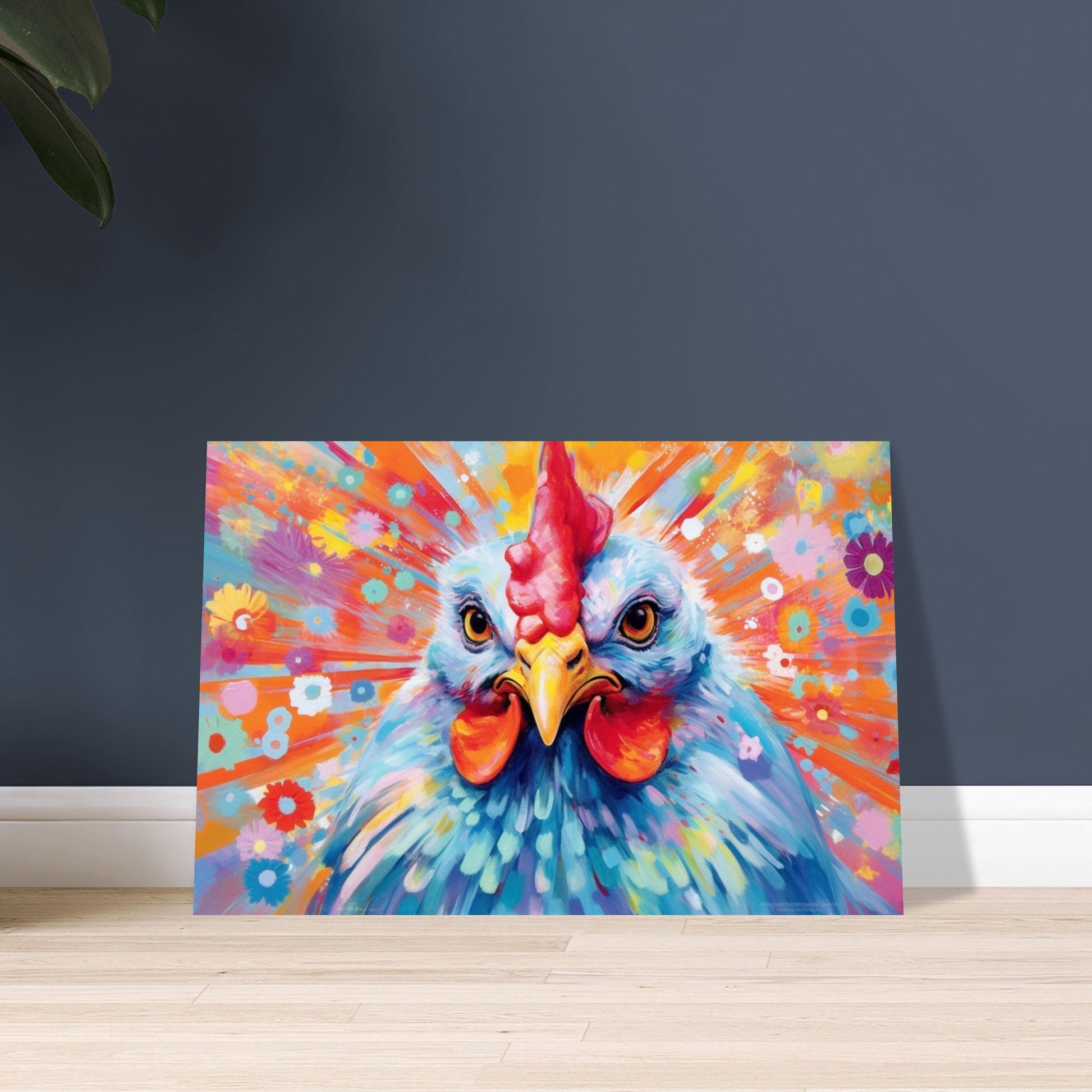 Colorful Chicken Poster. Rainbow Animal Wall Art Floral Print. Gift for hen lover, farmer, mom. Nursery Print, Bedroom Bathroom Office Art - CanvasityCrafts - Free Shipping