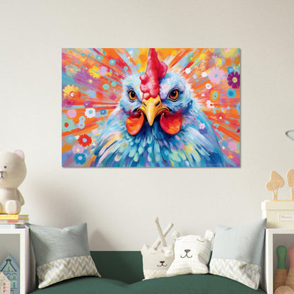 Colorful Chicken Poster. Rainbow Animal Wall Art Floral Print. Gift for hen lover, farmer, mom. Nursery Print, Bedroom Bathroom Office Art - CanvasityCrafts - Free Shipping