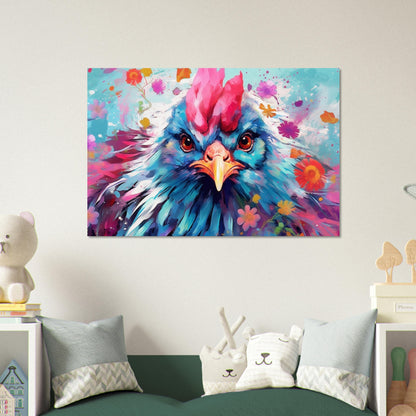 Colorful Chicken Poster. Rainbow Animal Wall Art Floral Print. Gift for hen lover, farmer, mom. Nursery Print, Bedroom Bathroom Office Art - CanvasityCrafts - Free Shipping