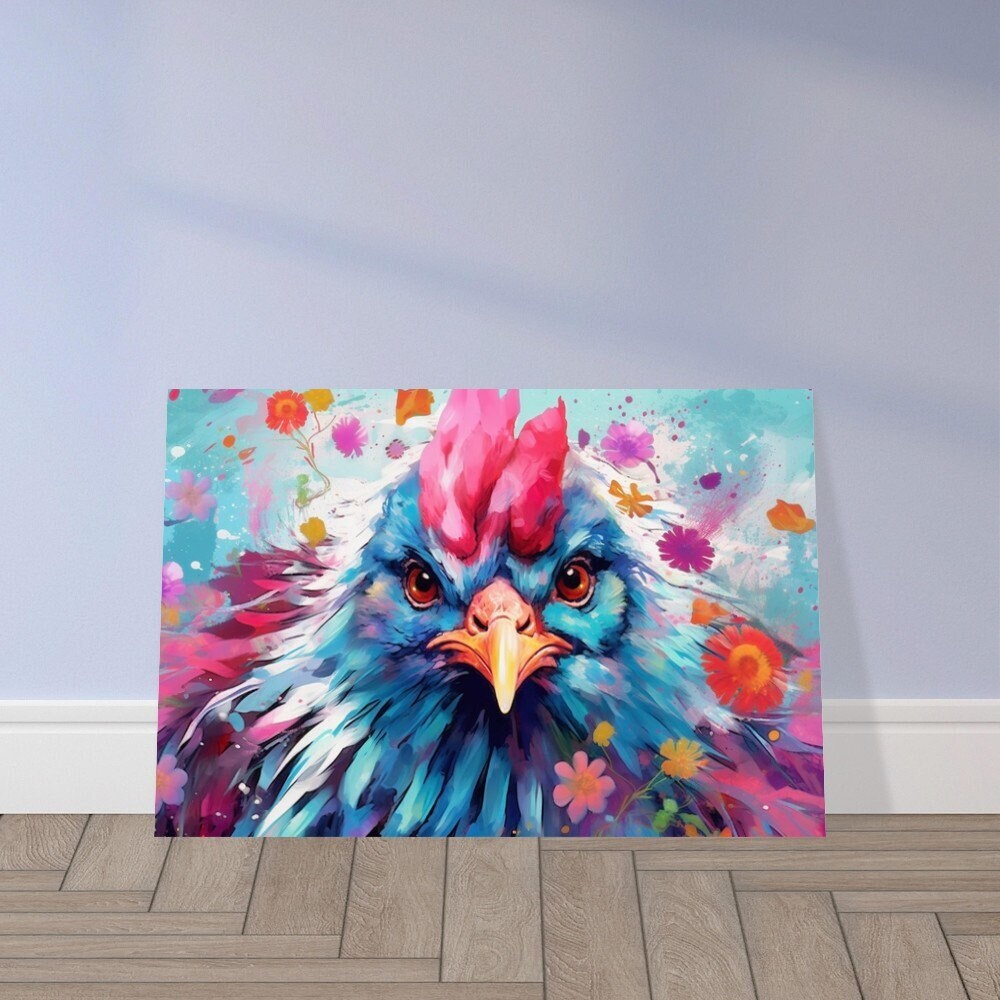 Colorful Chicken Poster. Rainbow Animal Wall Art Floral Print. Gift for hen lover, farmer, mom. Nursery Print, Bedroom Bathroom Office Art - CanvasityCrafts - Free Shipping