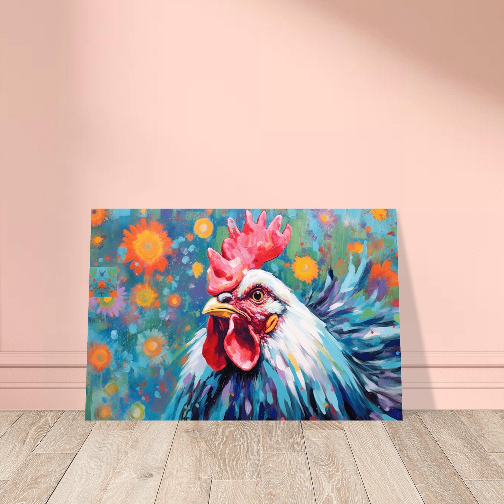 Colorful Rooster Poster. Rainbow Animal Wall Art Floral Print. Gift for hen lover, farmer, mom. Nursery Print, Bedroom Bathroom Office Art - CanvasityCrafts - Free Shipping