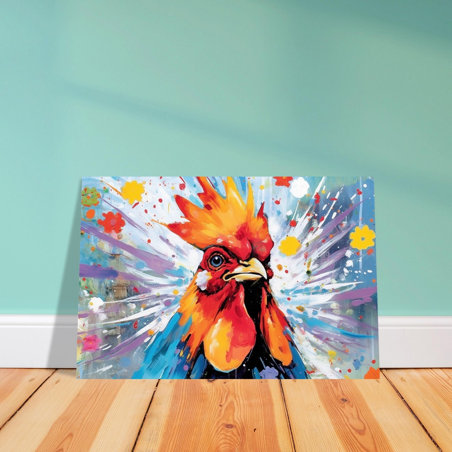 Colorful Rooster Poster. Rainbow Animal Wall Art Floral Print. Gift for hen lover, farmer, mom. Nursery Print, Bedroom Bathroom Office Art - CanvasityCrafts - Free Shipping