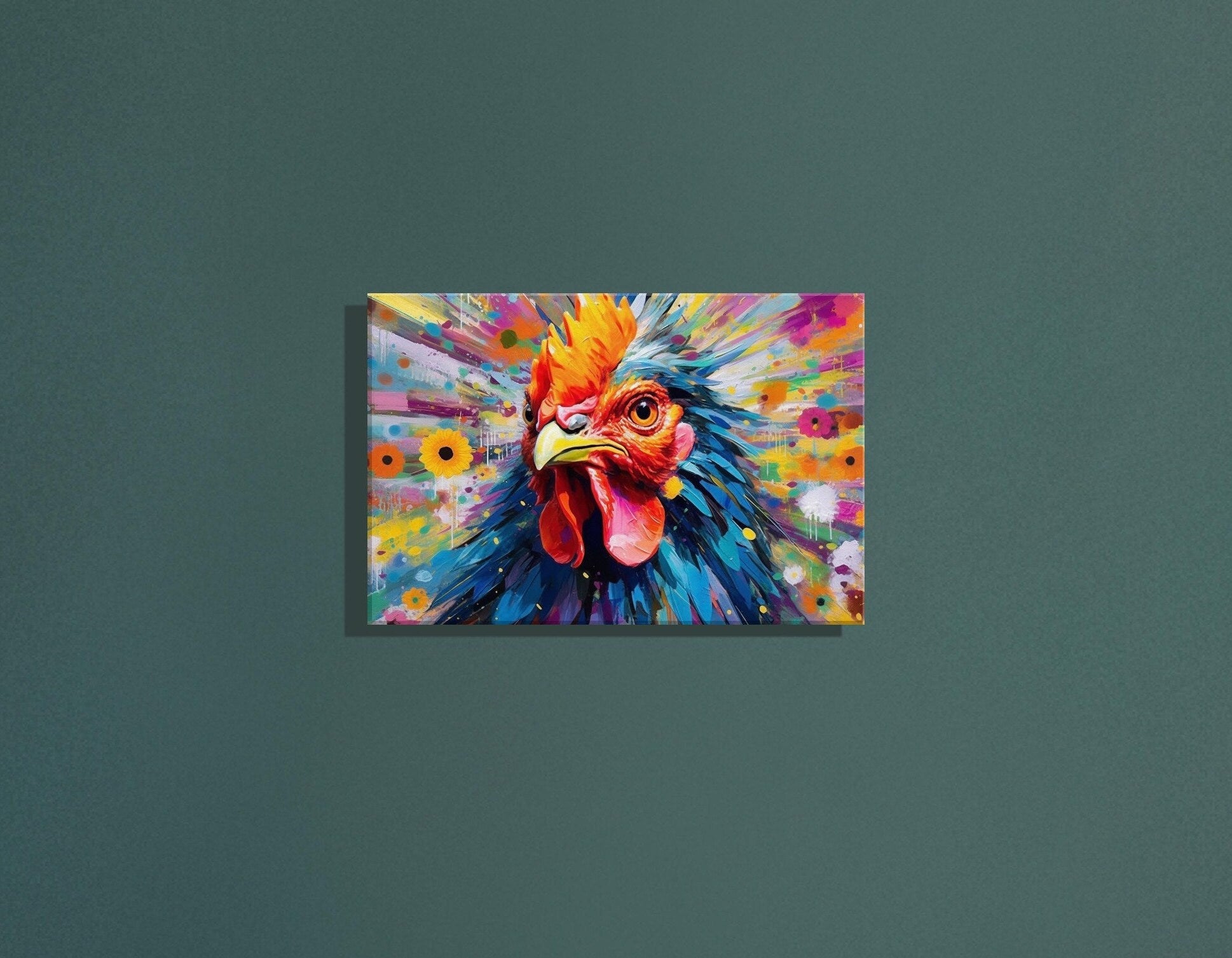 Colorful Rooster Canvas Wall Art Print Picture for Farmers, Home Office, Living Room Decor, Dad, Mom. Chicken Farm Art - CanvasityCrafts - Free Shipping