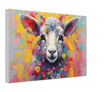 Watercolor Sheep / Lamb Canvas. Wall Art Print Picture for Farmers, Home Office Living Room Decor. Colorful Farm Art, Watercolour Flowers - CanvasityCrafts - Free Shipping