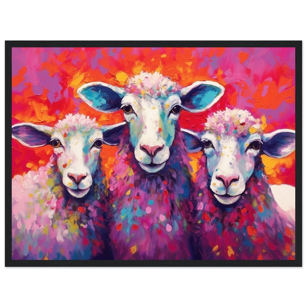 Three Colorful Sheep Framed Art - Colorful Animal Wall Art Print. Gift for Farmer, Dad, Grandad, Mum. Farm Nursery Print - CanvasityCrafts - Free Shipping