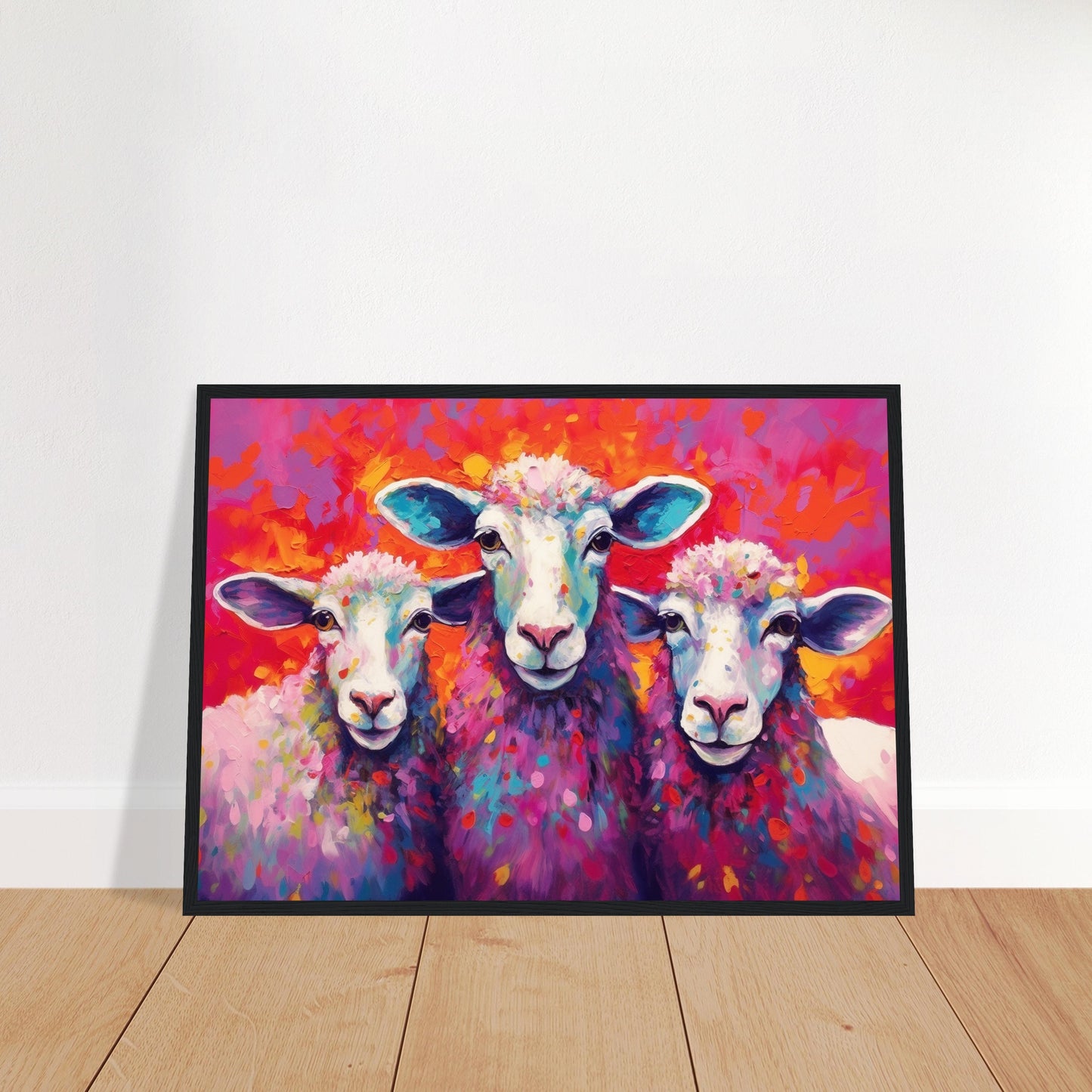 Three Colorful Sheep Framed Art - Colorful Animal Wall Art Print. Gift for Farmer, Dad, Grandad, Mum. Farm Nursery Print - CanvasityCrafts - Free Shipping