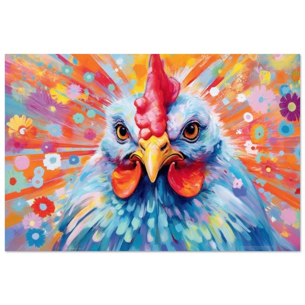 Colorful Chicken Poster. Rainbow Animal Wall Art Floral Print. Gift for hen lover, farmer, mom. Nursery Print, Bedroom Bathroom Office Art - CanvasityCrafts - Free Shipping