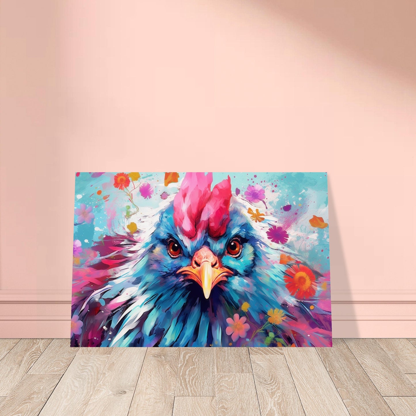 Colorful Chicken Poster. Rainbow Animal Wall Art Floral Print. Gift for hen lover, farmer, mom. Nursery Print, Bedroom Bathroom Office Art - CanvasityCrafts - Free Shipping