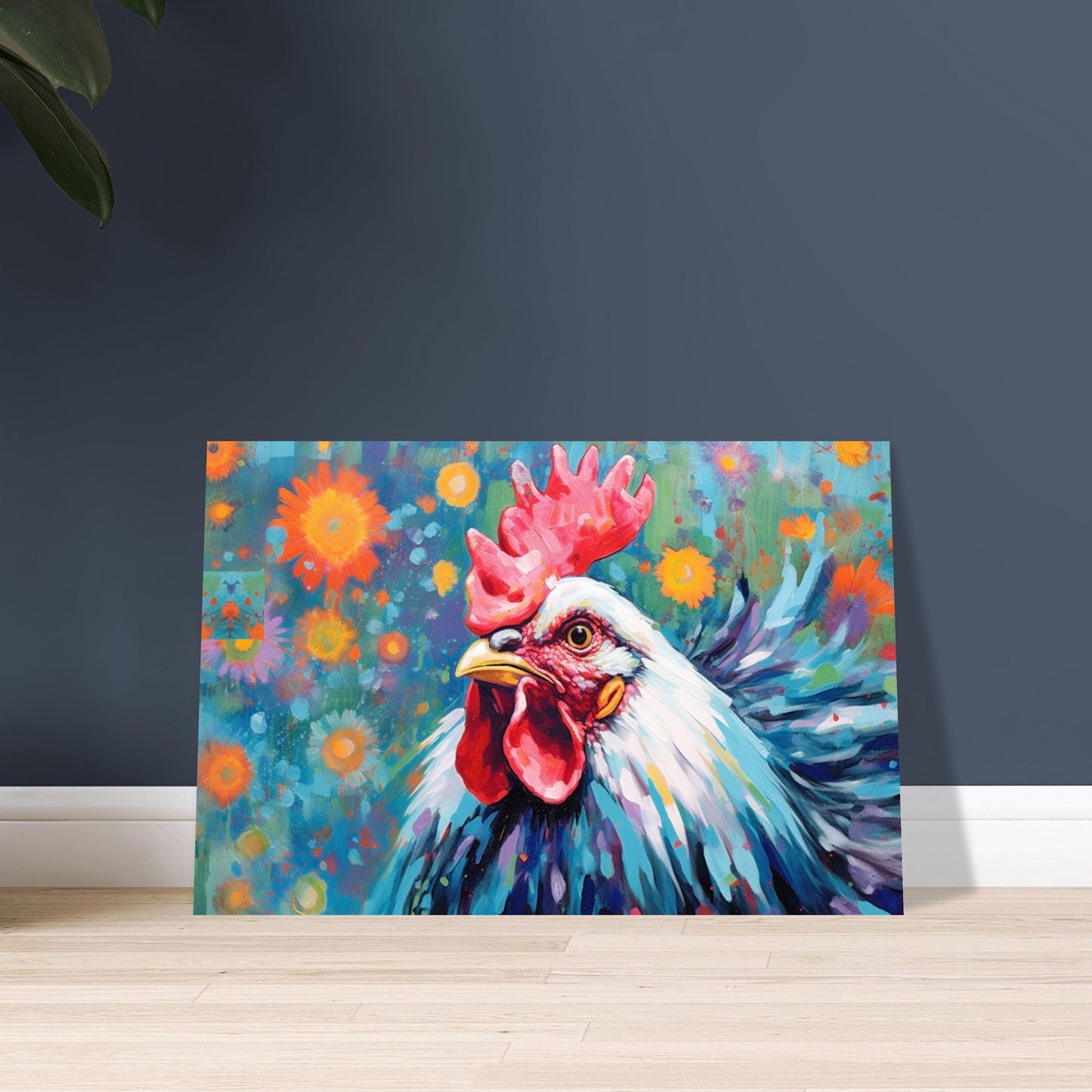 Colorful Rooster Poster. Rainbow Animal Wall Art Floral Print. Gift for hen lover, farmer, mom. Nursery Print, Bedroom Bathroom Office Art - CanvasityCrafts - Free Shipping