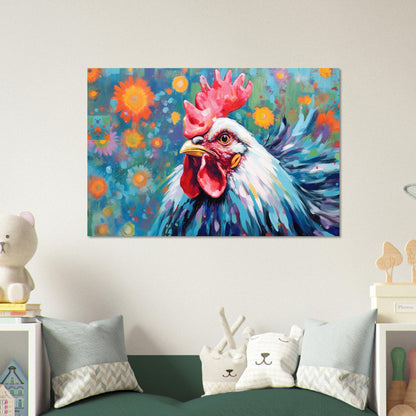 Colorful Rooster Poster. Rainbow Animal Wall Art Floral Print. Gift for hen lover, farmer, mom. Nursery Print, Bedroom Bathroom Office Art - CanvasityCrafts - Free Shipping