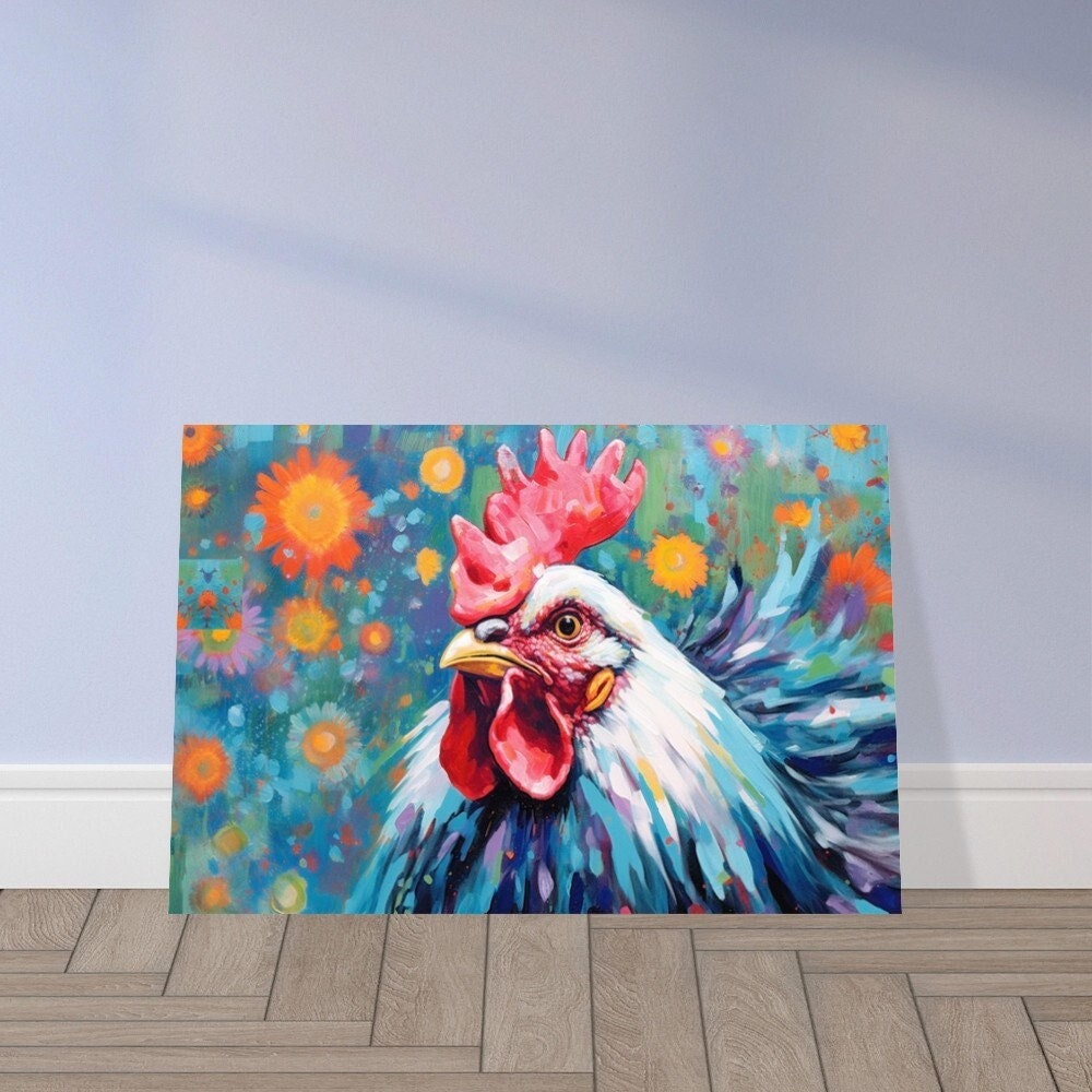 Colorful Rooster Poster. Rainbow Animal Wall Art Floral Print. Gift for hen lover, farmer, mom. Nursery Print, Bedroom Bathroom Office Art - CanvasityCrafts - Free Shipping