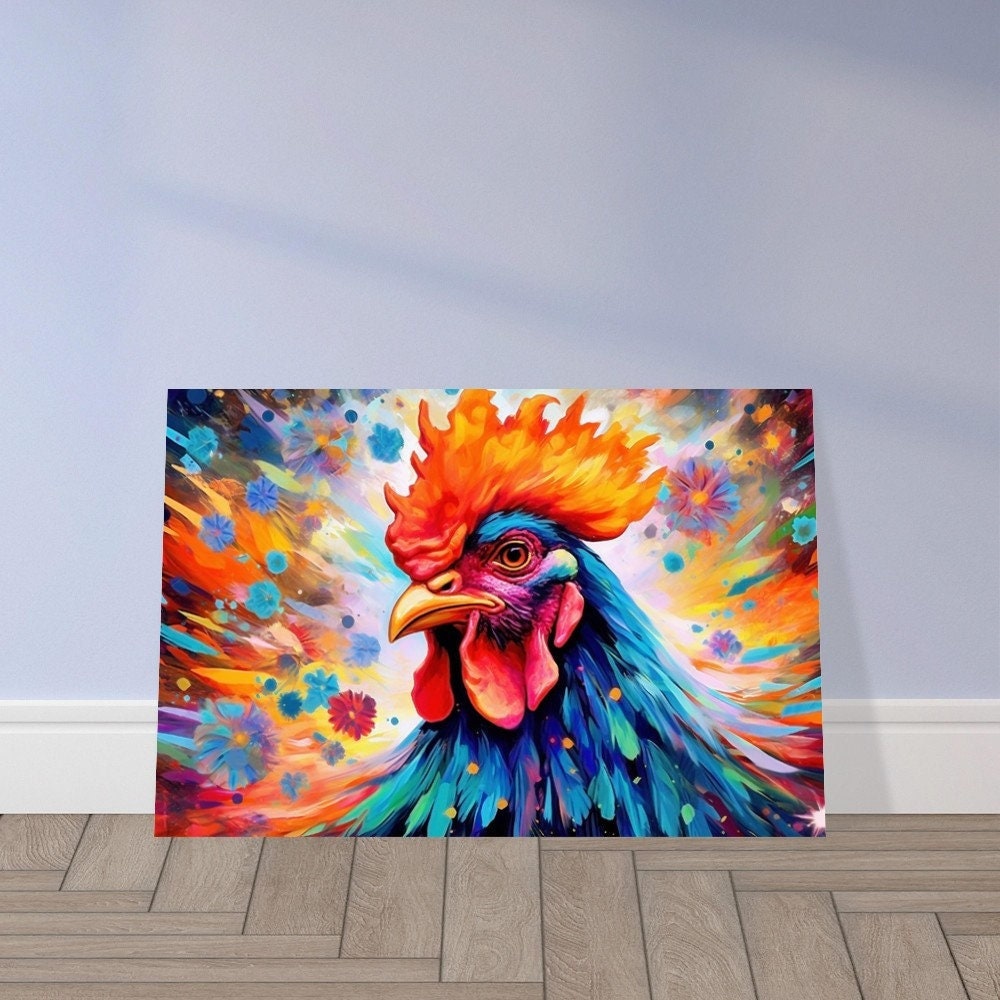 Multi-colour Rooster Poster Print. Colourful Animal Wall Art for Chicken lover, farmer, mom gift. Pop Art Watercolor Watercolour Farm Decor - CanvasityCrafts - Free Shipping