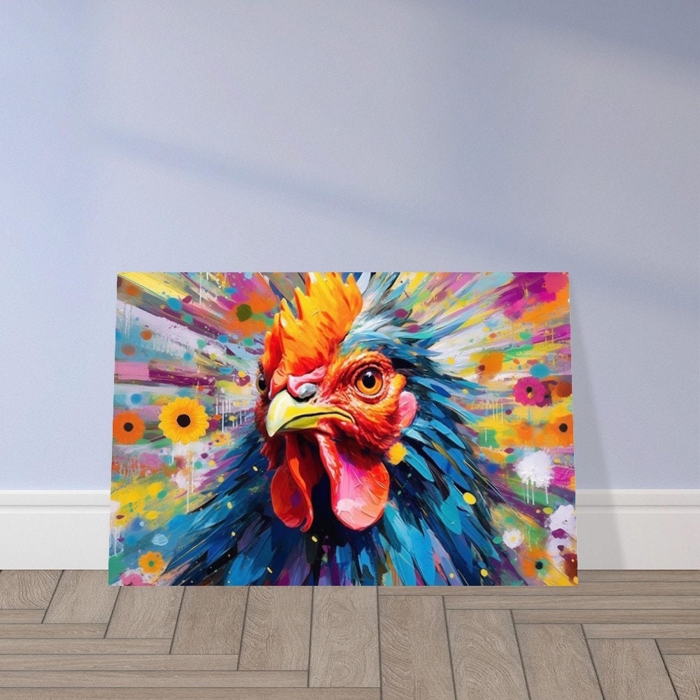 Colorful Rooster Poster. Rainbow Animal Wall Art Floral Print. chicken lover, farmer, mom gift. Nursery Print, Bedroom Bathroom Office Art - CanvasityCrafts - Free Shipping