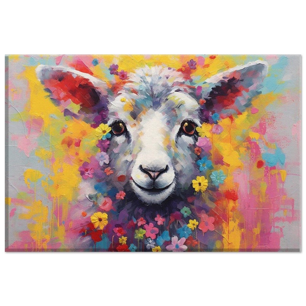 Watercolor Sheep / Lamb Canvas. Wall Art Print Picture for Farmers, Home Office Living Room Decor. Colorful Farm Art, Watercolour Flowers - CanvasityCrafts - Free Shipping