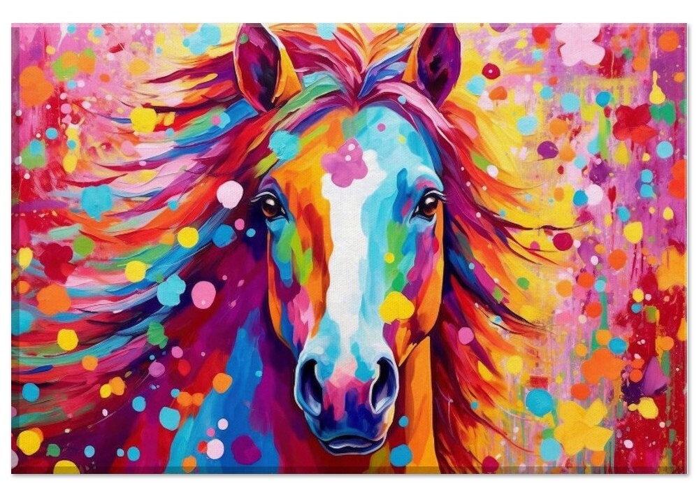 Colorful Horse Canvas Wall Art Print Picture for Equestrian Lovers, Home Office, Living Room Decor, Horse Rider, Farmer, Mom. Farm Art - CanvasityCrafts - Free Shipping