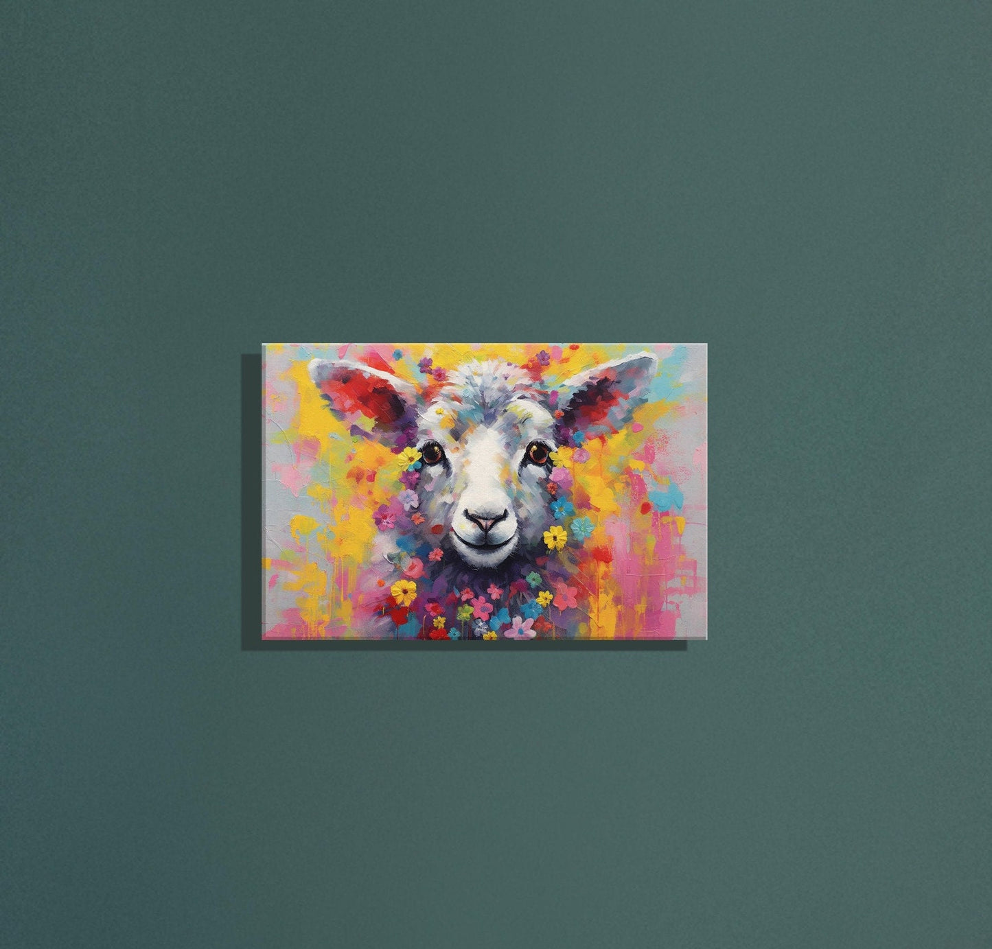 Watercolor Sheep / Lamb Canvas. Wall Art Print Picture for Farmers, Home Office Living Room Decor. Colorful Farm Art, Watercolour Flowers - CanvasityCrafts - Free Shipping