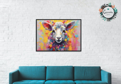 Colorful Sheep / Lamb Poster. Colorful Animal Wall Art Print - Gift for Farmer, Dad, Grandad, Florist, Shepherd, Mum. Farm Nursery Print - CanvasityCrafts - Free Shipping