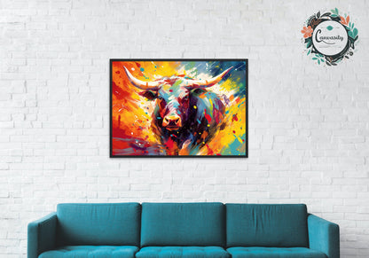 Charging Bull Poster - Free Shipping! Colorful Animal Wall Art Print - Gift for Farmer, Dad, Grandad, Matador - CanvasityCrafts - Free Shipping