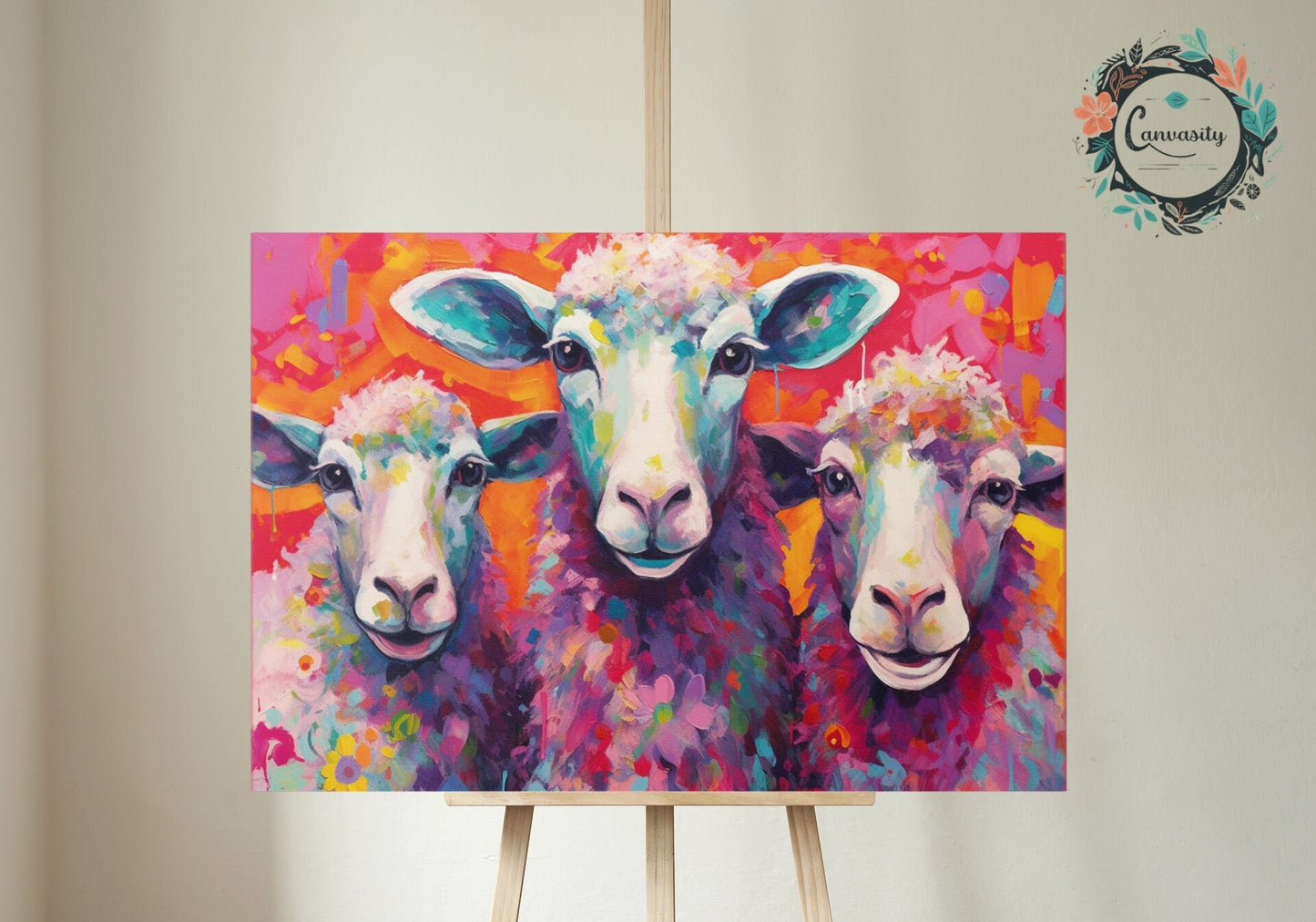 Colorful Sheep / Lamb Canvas Wall Art Print Picture for Farmers, Home Office, Living Room Decor, Dad, Mom. Farm Art - CanvasityCrafts - Free Shipping