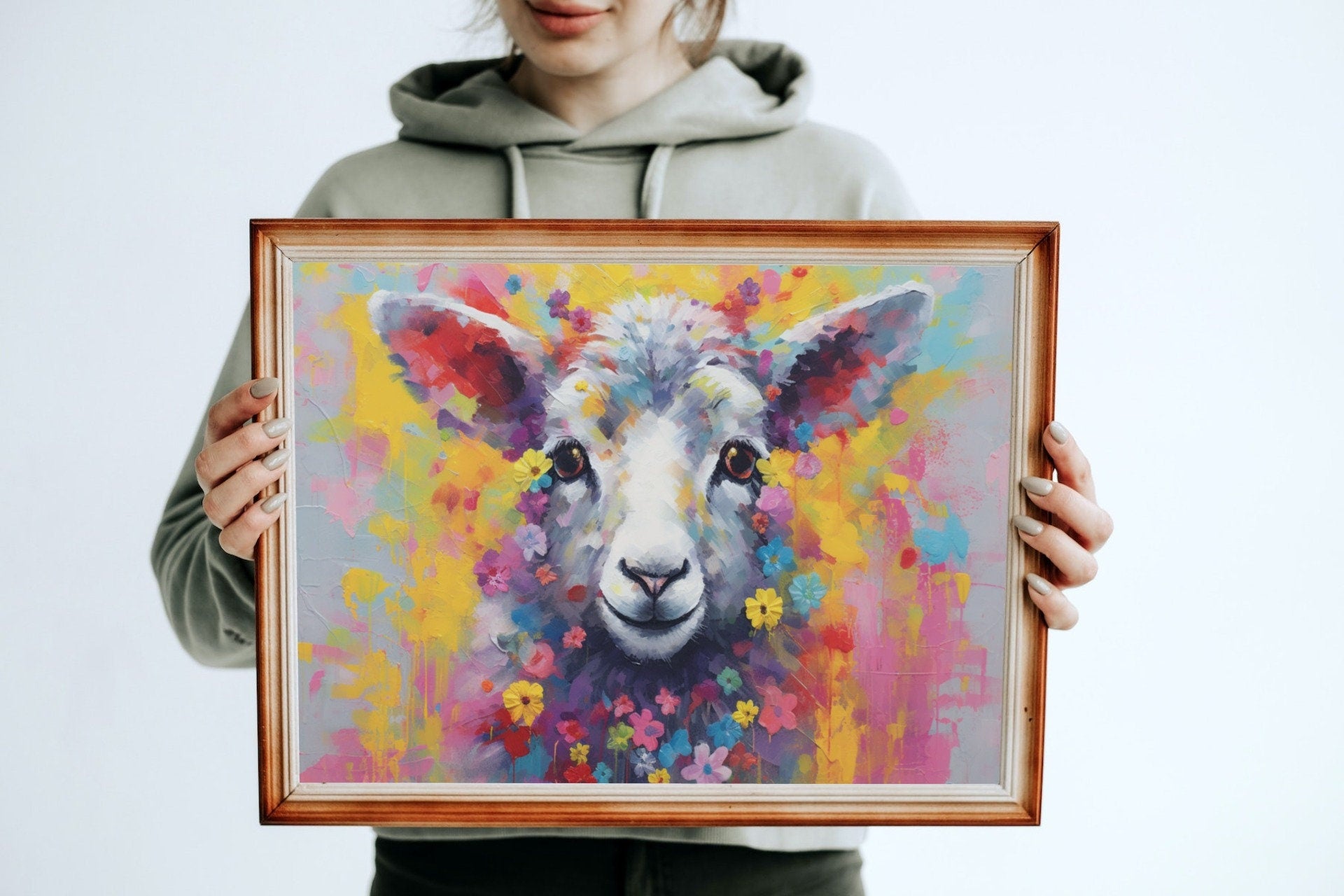 Colorful Sheep / Lamb Poster. Colorful Animal Wall Art Print - Gift for Farmer, Dad, Grandad, Florist, Shepherd, Mum. Farm Nursery Print - CanvasityCrafts - Free Shipping