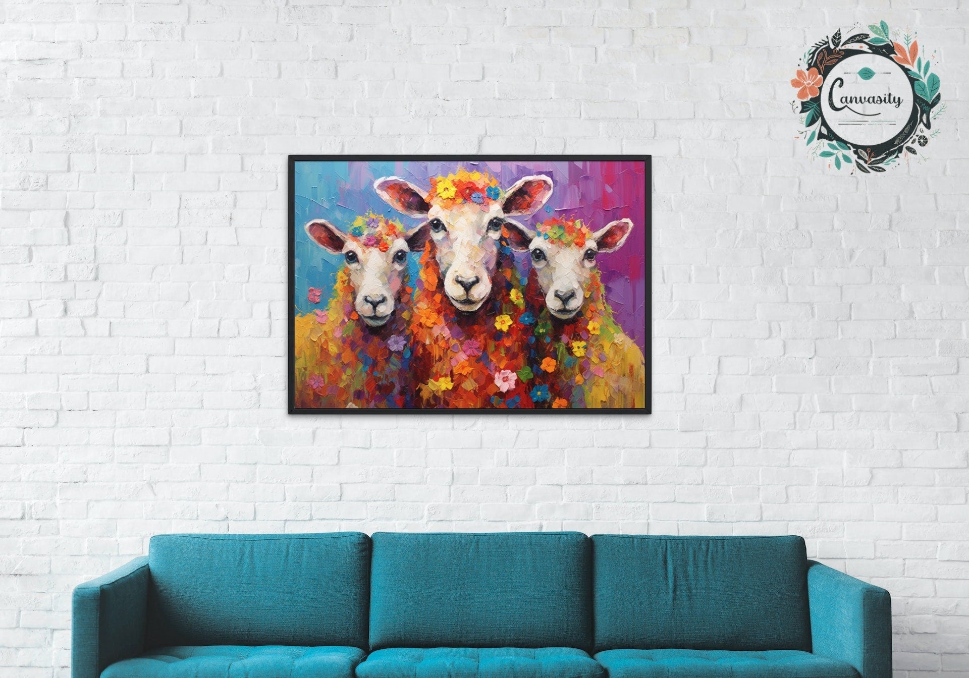 Three Colorful Sheep / Lambs Poster. Colorful Animal Wall Art Print. Gift for Farmer, Dad, Grandad, Florist, Mum. Farm Nursery Print - CanvasityCrafts - Free Shipping