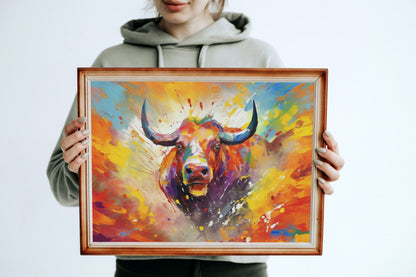 Charging Bull Poster - Free Shipping! Colorful Animal Wall Art Print - Gift for Farmer, Dad, Grandad, Matador - CanvasityCrafts - Free Shipping