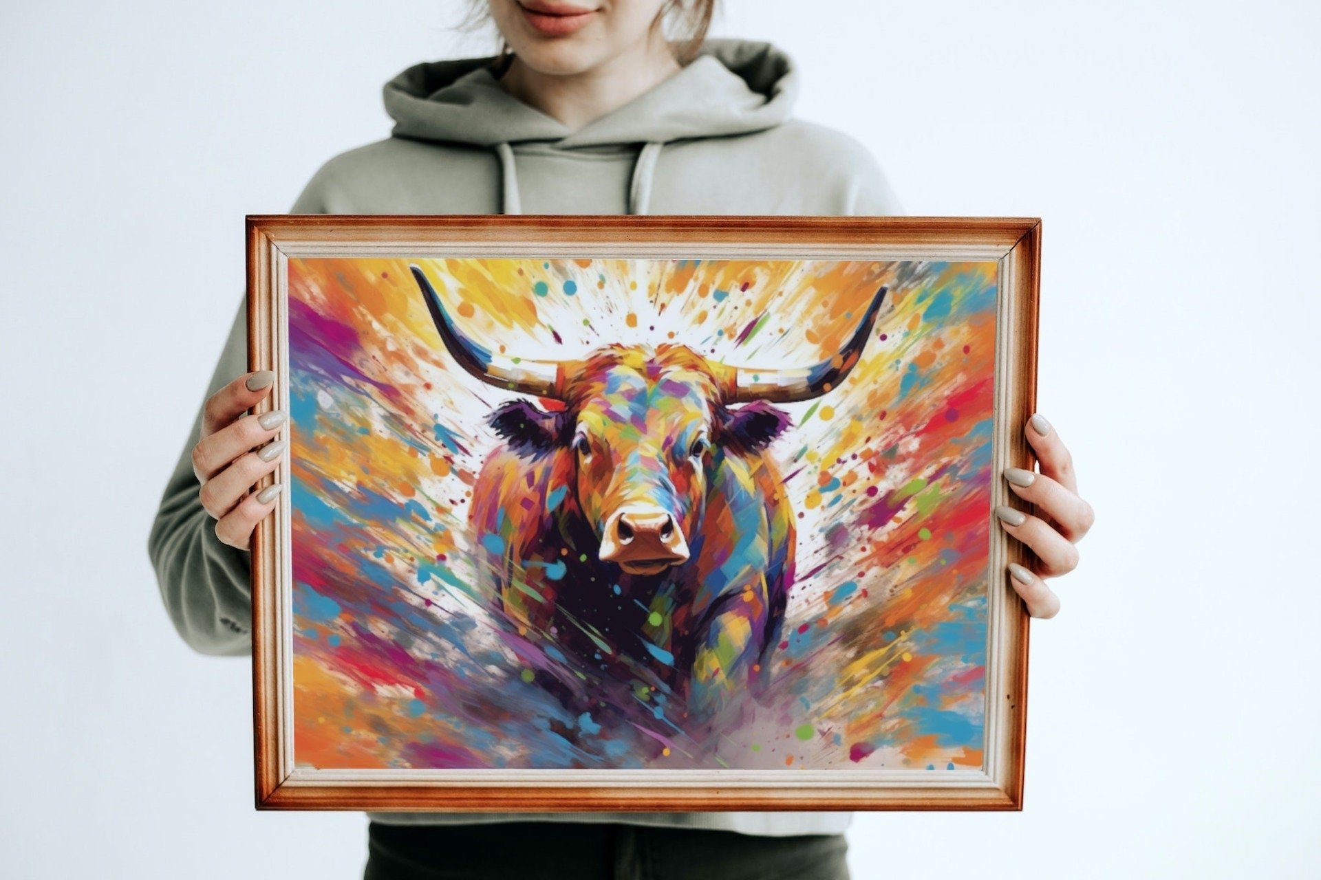 Charging Bull Poster - Free Shipping! Colorful Animal Wall Art Print - Gift for Farmer, Dad, Grandad, Matador - CanvasityCrafts - Free Shipping